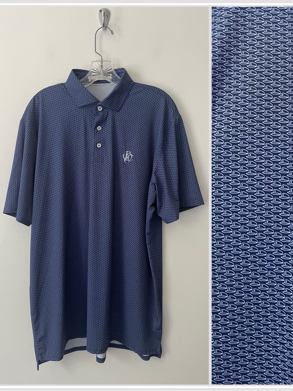 Holderness & Bourne The Frame Polo Shirt Visor Blue Print Golf Tailored Fit XL